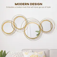 HOMCOM Metal Wall Mirrors, 107cm Modern Decorative Gold Mirror Decor Hanging, Home Wall Sculptures for Living Room Bedroom Dining Room - 4