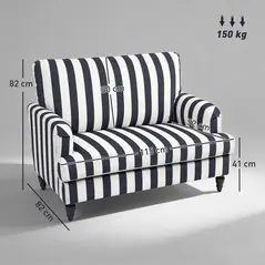 HOMCOM Modern Cuddle Chair, Velvet Single Sofa Armchair with Stripe, Turned Legs and Wide Seat, Upholstered Snuggle Chair for Living Room, Bedroom, Black and White - 3