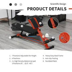 HOMCOM Multifunction Weight Bench with 2 Dumbbells, 7-Level Adjustable Hyper Extension Sit-up Bench - 4