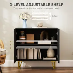 HOMCOM Modern Luxe High Gloss Sideboard, with Hairpin Legs - Black - 6