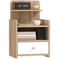 HOMCOM Multi-Storage Bedside Table - White/Wood-Effect - 1