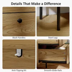 HOMCOM Modern Chest of Drawers with 4 Drawers - Oak - 6