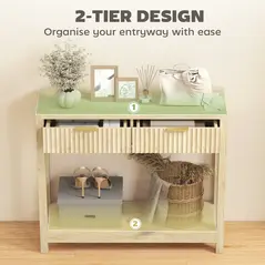 HOMCOM Modern Console Table with Fluted Panel Drawers, Narrow Hallway Table with Shelf for Entryway, Living Room, 90 x 30 x 76 cm, Natural Wood Finish - 4