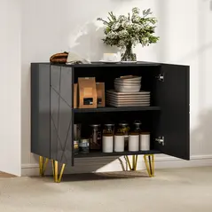 HOMCOM Modern Luxe High Gloss Sideboard, with Hairpin Legs - Black - 8