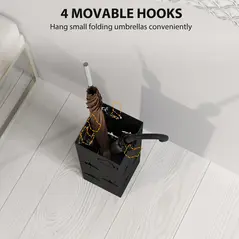 HOMCOM Metal Umbrella Stand, Square Umbrella Holder with Removable Drip Tray and 4 Hooks, Decorative Umbrella Storage Rack for Hallway, Entryway, 15.5 x 15.5 x 41 cm, Black - 5