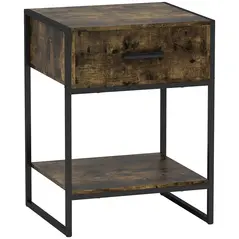 HOMCOM Modern Bedside Table - Rustic Brown - 1