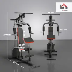 HOMCOM Multigym Station, with 66KG Weight Stack, for Strength Training - Red & Black - 3