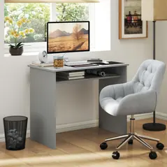 HOMCOM Modern Computer Desk, Home Office Table, Small Writing Desk with Storage Shelf, 90 x 50cm, Grey - 2