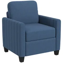 HOMCOM Modern Boxy Linen-Look Armchair - Blue - 1