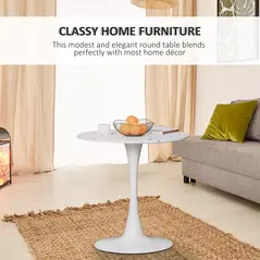 HOMCOM Modern Round Dining Table Leisure Coffee Bistro Table with Metal Base for Kitchen & Dining Room White - 4