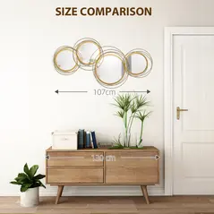 HOMCOM Metal Wall Mirrors, 107cm Modern Decorative Gold Mirror Decor Hanging, Home Wall Sculptures for Living Room Bedroom Dining Room - 7