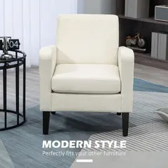 HOMCOM Modern Accent Chair, Occasional Chair with Rubber Wood Legs for Living Room, Bedroom, Cream White - 4