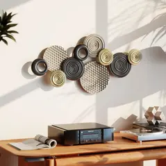 HOMCOM Metal Wall Art, Modern Hanging Wall Decor with Multi-Disc Design for Living Room Bedroom Dining Room - 2