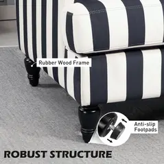 HOMCOM Modern Cuddle Chair, Velvet Single Sofa Armchair with Stripe, Turned Legs and Wide Seat, Upholstered Snuggle Chair for Living Room, Bedroom, Black and White - 6