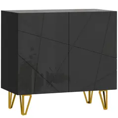 HOMCOM Modern Luxe High Gloss Sideboard, with Hairpin Legs - Black - 1