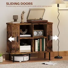 HOMCOM Mid-Century Modern Sideboard Storage Cabinet with Slatted Tambour Sliding Doors, Kitchen Cabinet with Steel Legs, Rustic Brown - 5