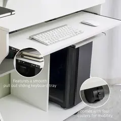 HOMCOM Multi-Storage Compact Work Desk, with Wheels - White - 8