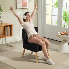 HOMCOM Modern Accent Chair, Fabric Living Room Chair with Rubber Wood Legs and Thick Padding, Black - 6