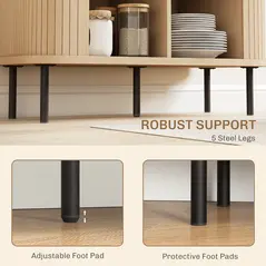 HOMCOM Mid-Century Modern Sideboard Storage Cabinet with Slatted Tambour Sliding Doors, Kitchen Cabinet with Steel Legs, Oak Tone - 7