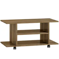 HOMCOM Modern TV Cabinet Stand Storage Shelves Table Mobile Bedroom Furniture Bookshelf Bookcase Walnut - 1