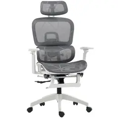 HOMCOM Multi-Adjustable Mesh Office Chair - Grey and White - 1