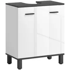 HOMCOM Modern Under-Sink Bathroom Cabinet - High Gloss White - 1