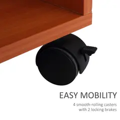 HOMCOM Multi-Storage Compact Work Desk, with Wheels - Cherry Wood Colour - 5