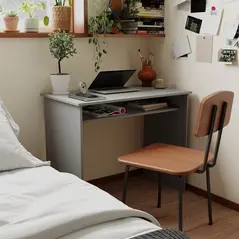 HOMCOM Modern Computer Desk, Home Office Table, Small Writing Desk with Storage Shelf, 90 x 50cm, Grey - 7