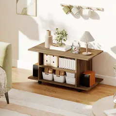 HOMCOM Modern TV Cabinet Stand Storage Shelves Table Mobile Bedroom Furniture Bookshelf Bookcase Walnut - 9