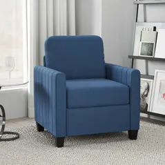 HOMCOM Modern Boxy Linen-Look Armchair - Blue - 2
