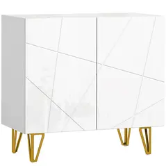 HOMCOM Modern Luxe High Gloss Sideboard, with Hairpin Legs - White - 1