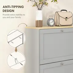 HOMCOM Modern Compact Three-Drawer Shoe Storage Cabinet - Grey - 7