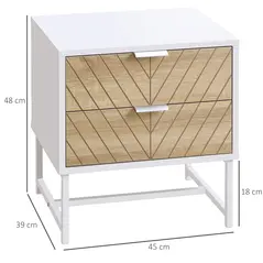 HOMCOM Modern Bedside Table with 2 Drawers and Metal Frame, Sofa Side Table for Bedroom Living Room, White and Oak - 3