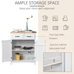 HOMCOM Modern Kitchen Cupboard, Wooden Storage Cabinet, Tableware Organizer with 2 Drawers for Living & Dining Room, White - 4