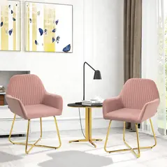 HOMCOM Modern Arm Chair Set of 2 Upholstered Accent Chair with Metal Base for Living Room Pink - 2