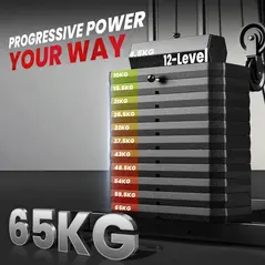 HOMCOM Multigym Station, with 66KG Weight Stack, for Strength Training - Red & Black - 5