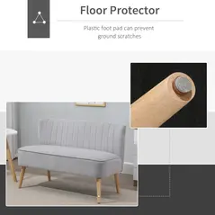 HOMCOM Modern Velvet Double Seat Sofa w/ Wood Frame Foam Padding Soft Comfortable Compact Couch Light Grey - 4