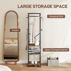 HOMCOM Multi-Storage Clothes Rack - Brown/Black - 4