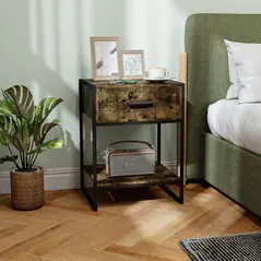 HOMCOM Modern Bedside Table - Rustic Brown - 2