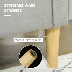 HOMCOM Modern 2 Seater Sofa with Hidden Storage, 117cm Tufted Cotton Couch with Wood Legs, Compact Loveseat for Living Room, Kitchen, Light Grey - 6