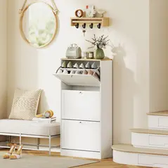 HOMCOM Modern Compact Three-Drawer Shoe Storage Cabinet - White - 2