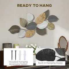 HOMCOM Metal Wall Art, Modern Hanging Wall Decor with Unique Leaf Design for Living Room Bedroom Entryway - 5