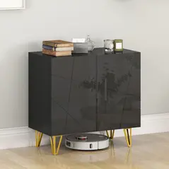 HOMCOM Modern Luxe High Gloss Sideboard, with Hairpin Legs - Black - 9