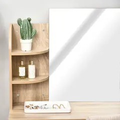 HOMCOM Modern Dressing Table Writing Desk W/ Mirror, Big Drawers, 2-Tier Open Shelf For Home Bedroom Natural - 8