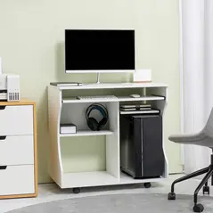 HOMCOM Multi-Storage Compact Work Desk, with Wheels - White - 2