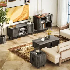 HOMCOM Mid-Century Modern Sideboard Storage Cabinet with Slatted Tambour Sliding Doors, Kitchen Cabinet with Steel Legs, Grey - 8