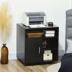HOMCOM Multi-Storage Printer Stand Unit Office Desk Side Mobile Storage w/ Wheels Modern Style 60L x 50W x 65.5H cm - Black - 2
