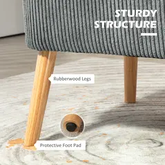 HOMCOM Modern Corduroy Double Seat Sofa w/ Wood Frame Foam Padding Soft Comfortable Compact Couch Grey - 5