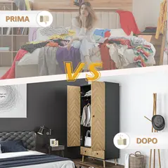 HOMCOM Modern Wardrobe Cabinet Wood Grain Sticker Surface with Shelf, Hanging Rod and 2 Drawers 90x50x190cm - 7