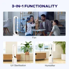 HOMCOM Multi-Mode Bladeless Tower Fan and Humidifier - White - 4